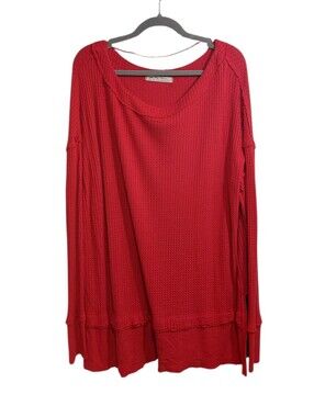 We The Free Red Waffle-Knit Long Sleeve Top